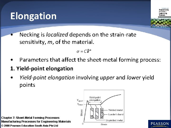 Elongation • Necking is localized depends on the strain-rate sensitivity, m, of the material.