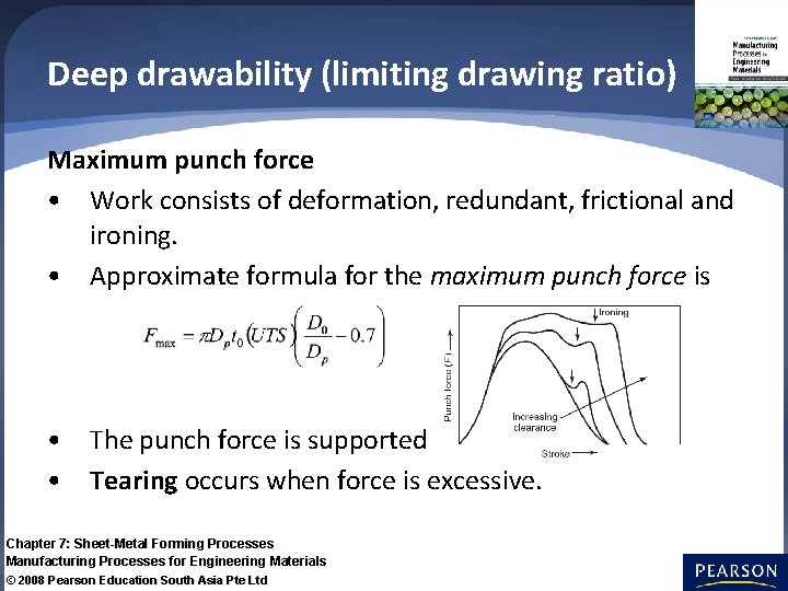 Deep drawability (limiting drawing ratio) Maximum punch force • Work consists of deformation, redundant,