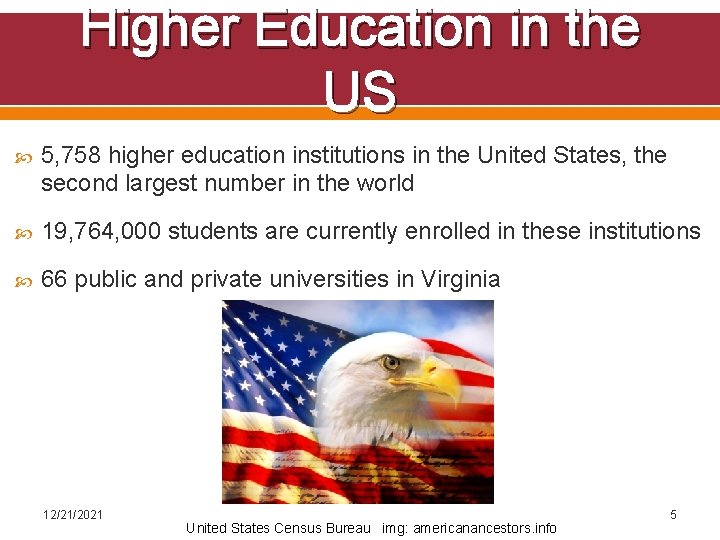 Higher Education in the US 5, 758 higher education institutions in the United States,