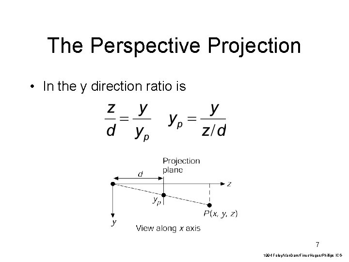 The Perspective Projection • In the y direction ratio is 7 1994 Foley/Van. Dam/Finer/Huges/Phillips