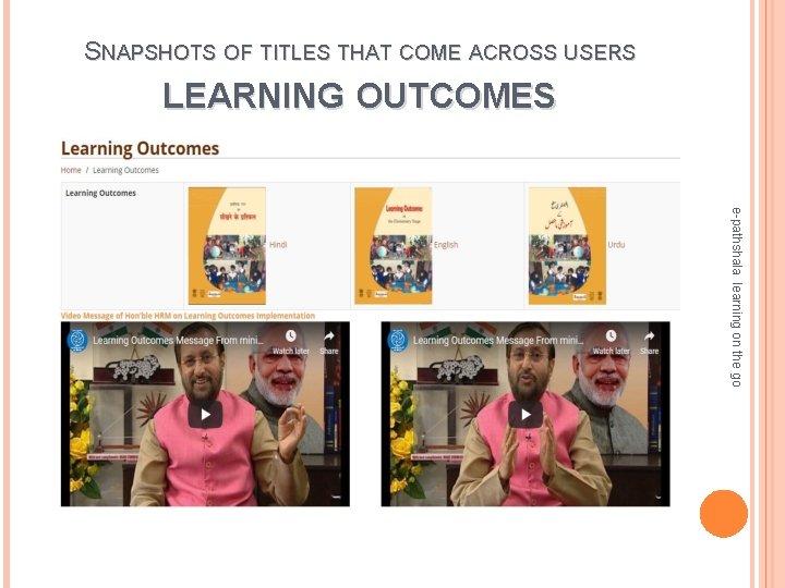 SNAPSHOTS OF TITLES THAT COME ACROSS USERS LEARNING OUTCOMES e-pathshala learning on the go