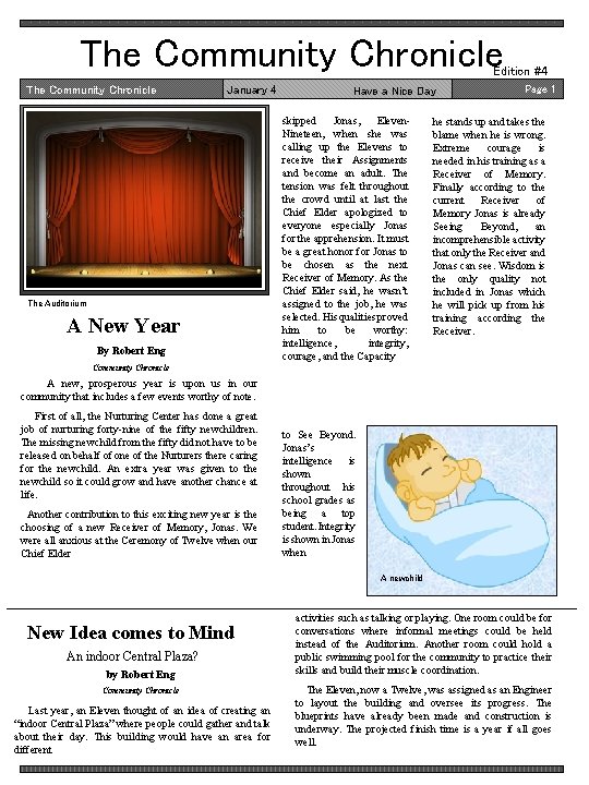 The Community Chronicle Edition #4 The Community Chronicle January 4 The Auditorium A New