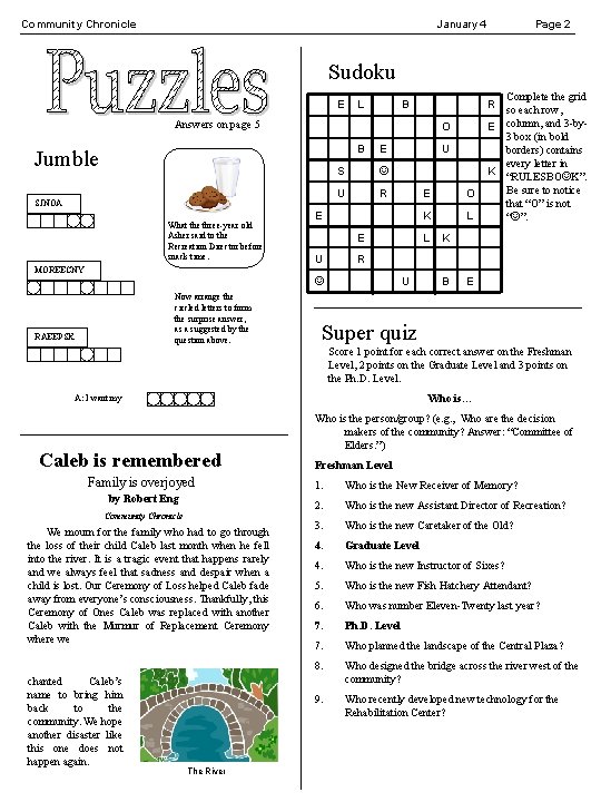 Community Chronicle January 4 Page 2 Sudoku E L B Answers on page 5