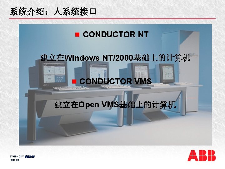 系统介绍：人系统接口 n CONDUCTOR NT 建立在Windows NT/2000基础上的计算机 n CONDUCTOR VMS 建立在Open VMS基础上的计算机 SYMPHONY 系统介绍 Page