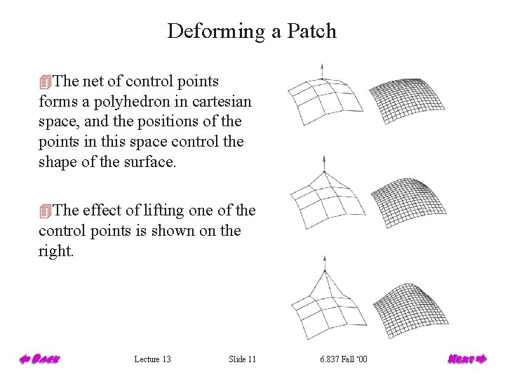 Deforming a Patch 4 The net of control points forms a polyhedron in cartesian