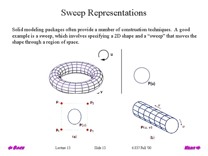 Sweep Representations Solid modeling packages often provide a number of construction techniques. A good