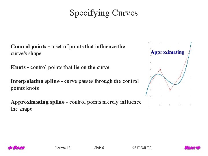 Specifying Curves Control points - a set of points that influence the curve's shape