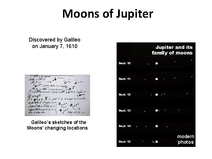 Moons of Jupiter Discovered by Galileo on January 7, 1610 Galileo’s sketches of the