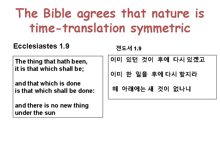 The Bible agrees that nature is time-translation symmetric Ecclesiastes 1. 9 The thing that