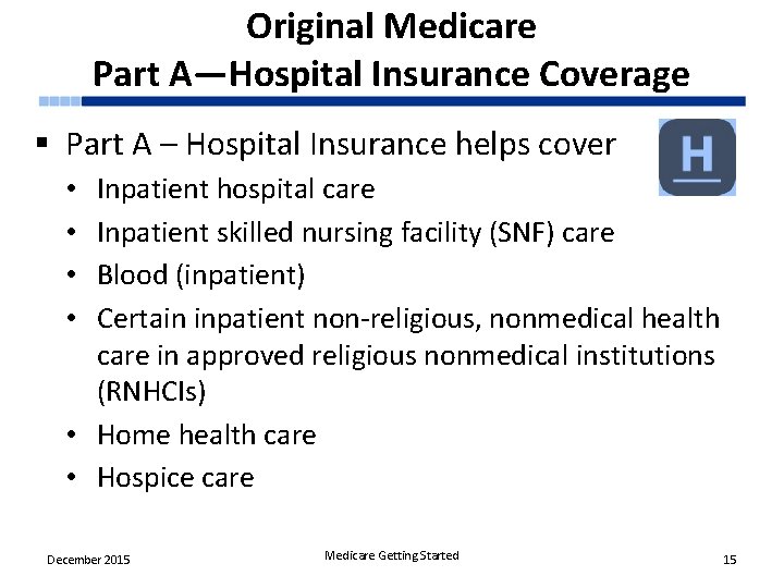 Original Medicare Part A—Hospital Insurance Coverage § Part A – Hospital Insurance helps cover