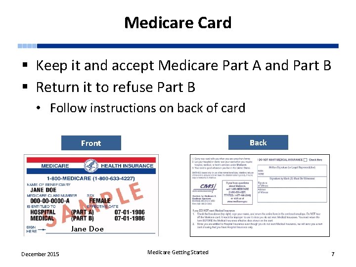 Medicare Card § Keep it and accept Medicare Part A and Part B §