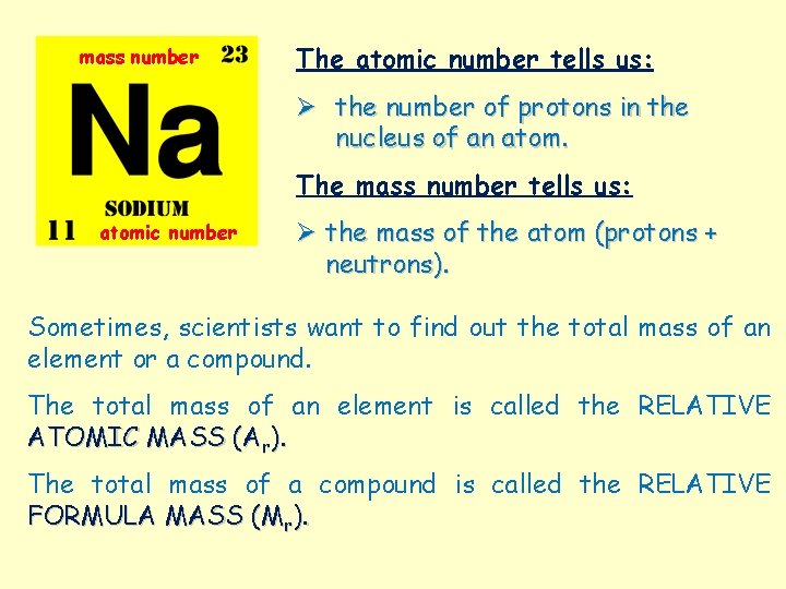 mass number The atomic number tells us: Ø the number of protons in the
