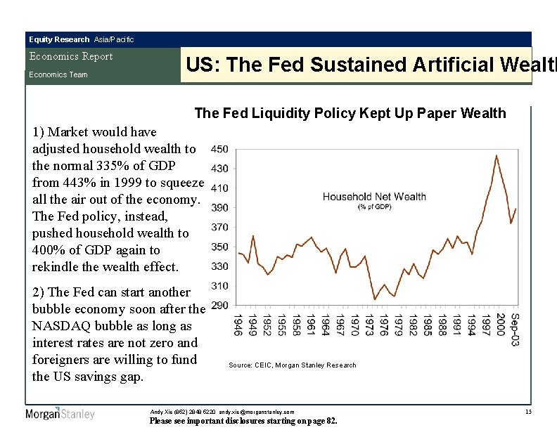 Equity Research Asia/Pacific Economics Report Economics Team US: The Fed Sustained Artificial Wealth The