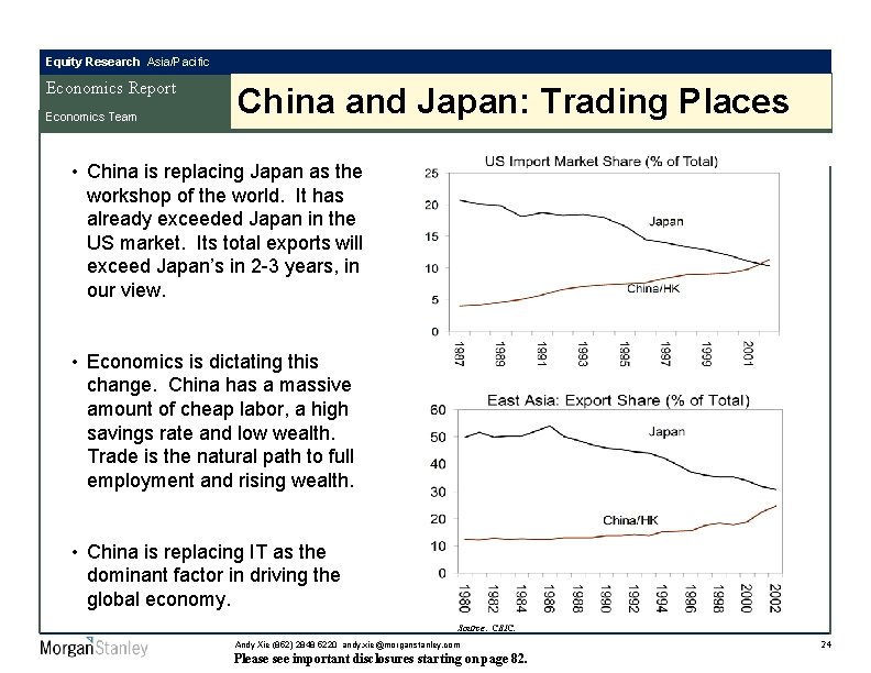 Equity Research Asia/Pacific Economics Report Economics Team China and Japan: Trading Places • China