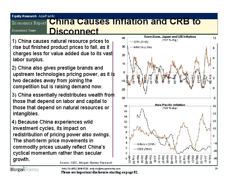 Equity Research Asia/Pacific Economics Report Economics Team China Causes Inflation and CRB to Disconnect