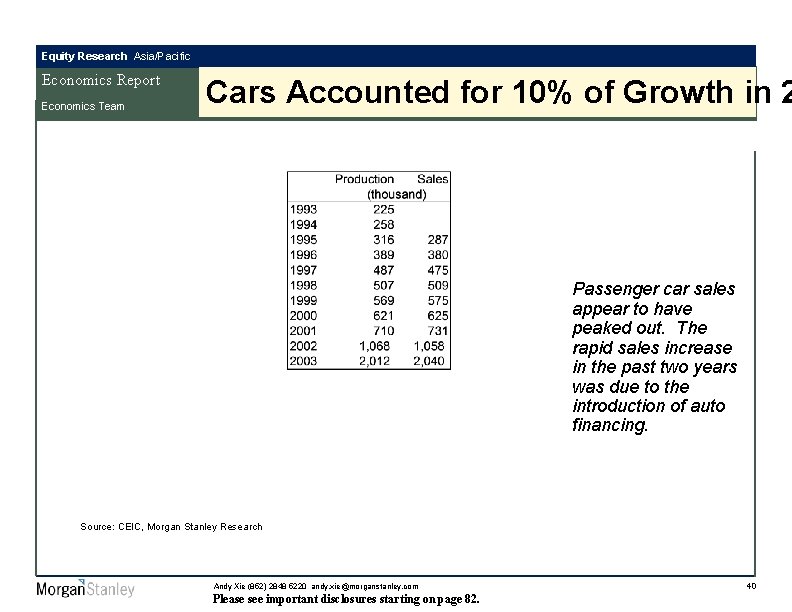 Equity Research Asia/Pacific Economics Report Economics Team Cars Accounted for 10% of Growth in