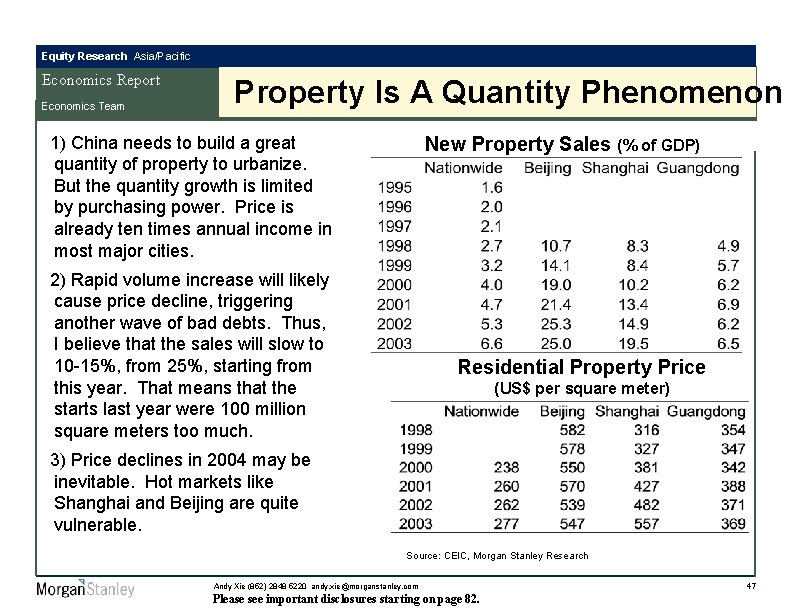 Equity Research Asia/Pacific Economics Report Economics Team Property Is A Quantity Phenomenon 1) China