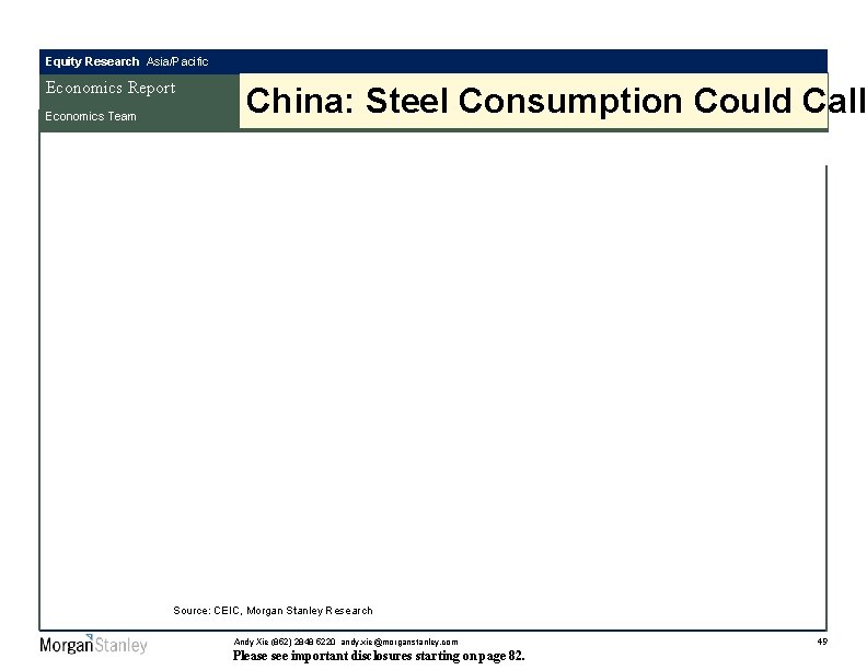 Equity Research Asia/Pacific Economics Report Economics Team China: Steel Consumption Could Call Source: CEIC,