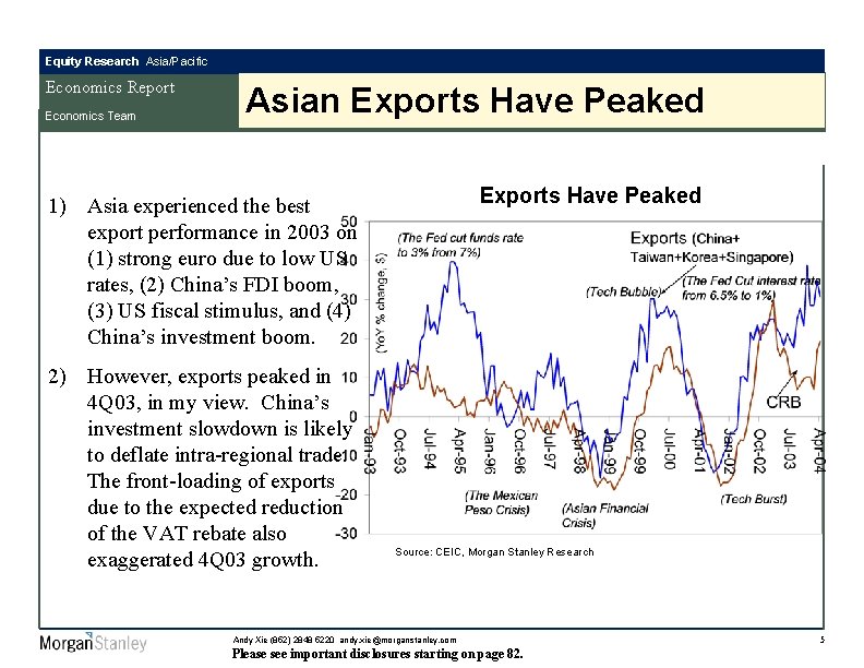 Equity Research Asia/Pacific Economics Report Economics Team Asian Exports Have Peaked 1) Asia experienced