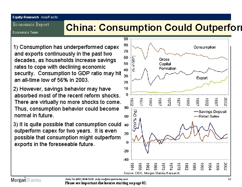 Equity Research Asia/Pacific Economics Report Economics Team China: Consumption Could Outperform 1) Consumption has