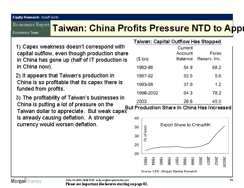 Equity Research Asia/Pacific Economics Report Economics Team Taiwan: China Profits Pressure NTD to Appr