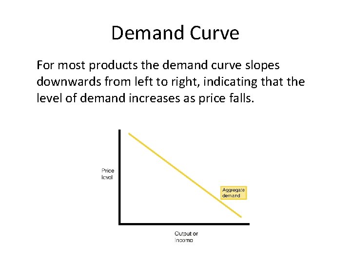 Demand Curve For most products the demand curve slopes downwards from left to right,