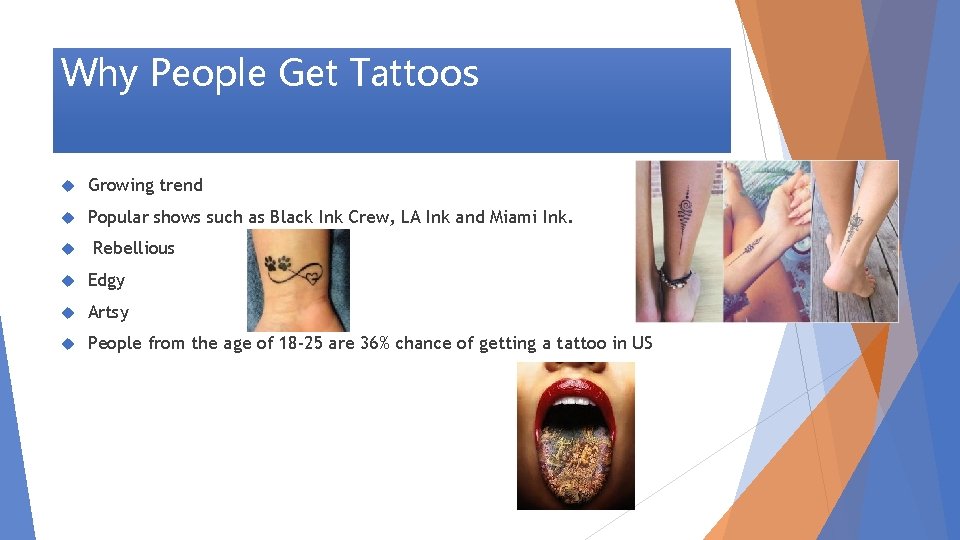 Why People Get Tattoos Growing trend Popular shows such as Black Ink Crew, LA