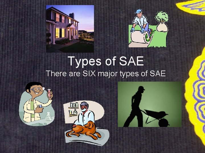 Types of SAE There are SIX major types of SAE 