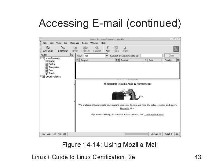 Accessing E-mail (continued) Figure 14 -14: Using Mozilla Mail Linux+ Guide to Linux Certification,