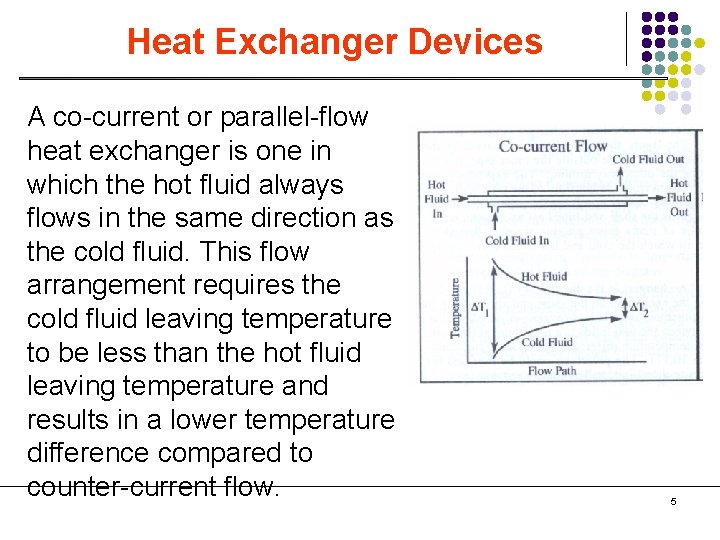 Heat Exchanger Devices A co-current or parallel-flow heat exchanger is one in which the