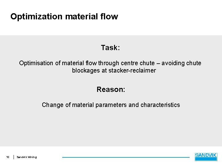 Optimization material flow Task: Optimisation of material flow through centre chute – avoiding chute