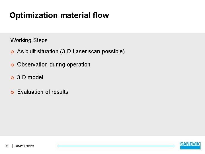 Optimization material flow Working Steps 11 ¢ As built situation (3 D Laser scan