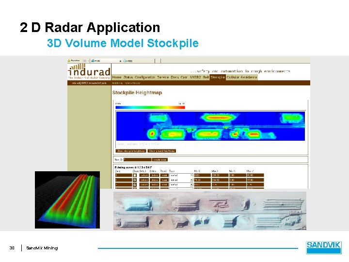 2 D Radar Application 3 D Volume Model Stockpile 30 Sandvik Mining 