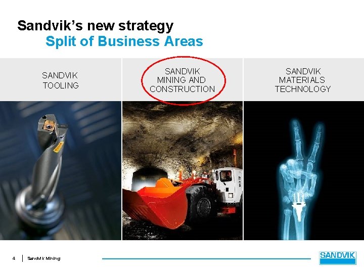 Sandvik’s new strategy Split of Business Areas SANDVIK TOOLING 4 Sandvik Mining SANDVIK MINING