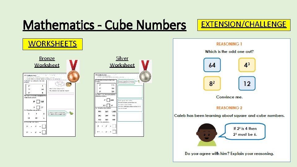 Mathematics - Cube Numbers WORKSHEETS Bronze Worksheet Silver Worksheet EXTENSION/CHALLENGE 