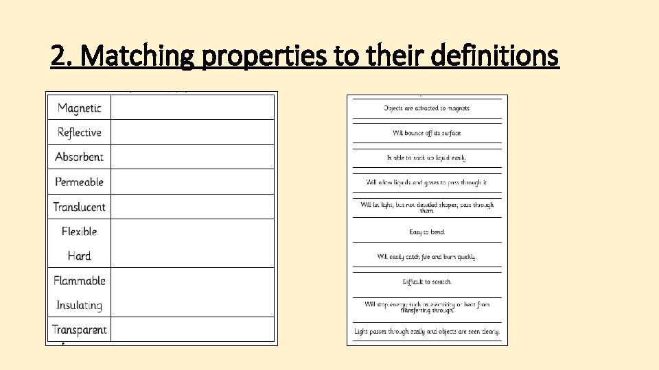 2. Matching properties to their definitions 
