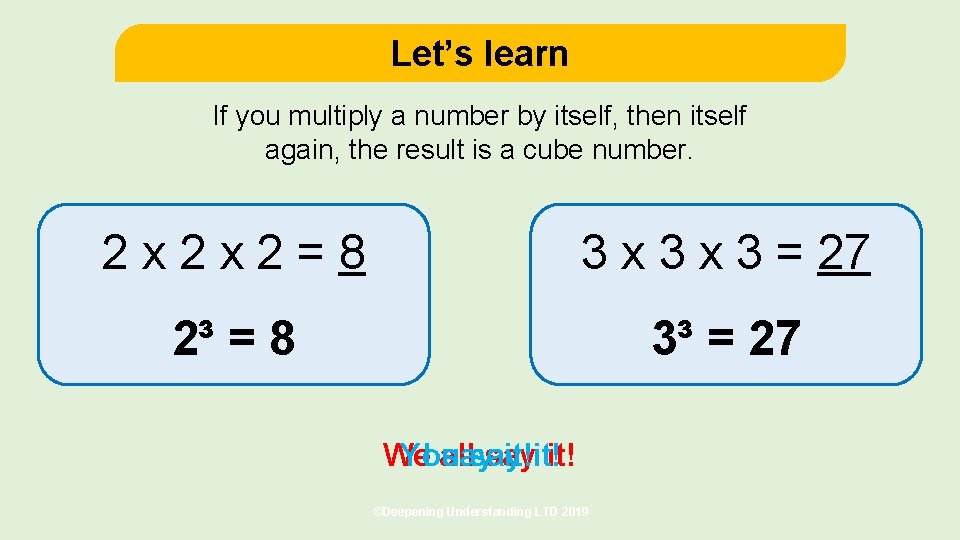 Let’s learn If you multiply a number by itself, then itself again, the result