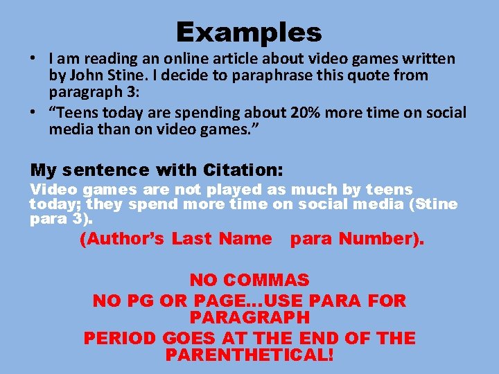 Examples • I am reading an online article about video games written by John