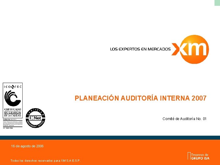 PLANEACIÓN AUDITORÍA INTERNA 2007 Comité de Auditoría No. 01 16 de agosto de 2006