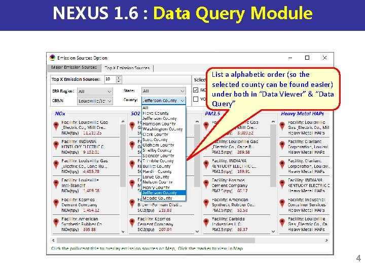 NEXUS 1. 6 : Data Query Module List a alphabetic order (so the selected