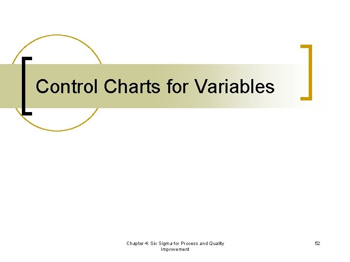 Control Charts for Variables Chapter 4: Six Sigma for Process and Quality Improvement 52