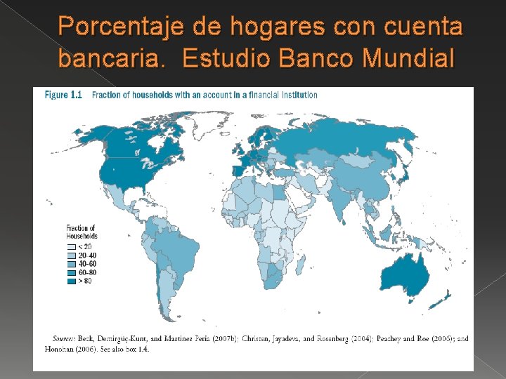 Porcentaje de hogares con cuenta bancaria. Estudio Banco Mundial 