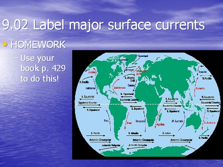 9. 02 Label major surface currents • HOMEWORK – Use your book p. 429