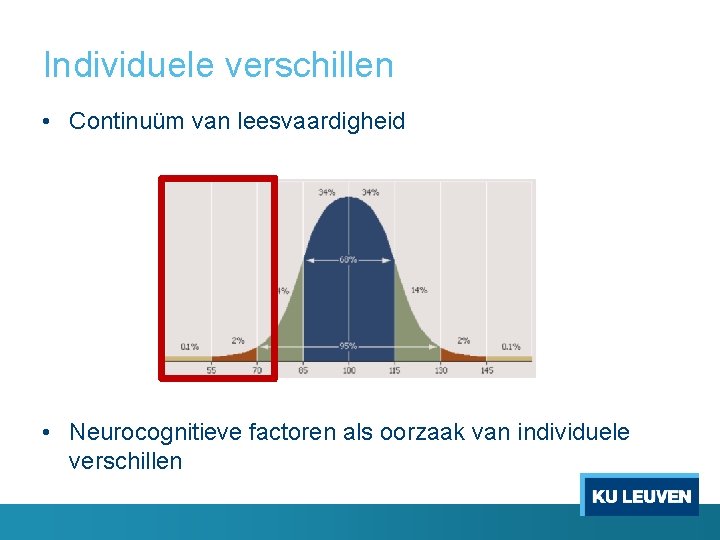 Individuele verschillen • Continuüm van leesvaardigheid • Neurocognitieve factoren als oorzaak van individuele verschillen