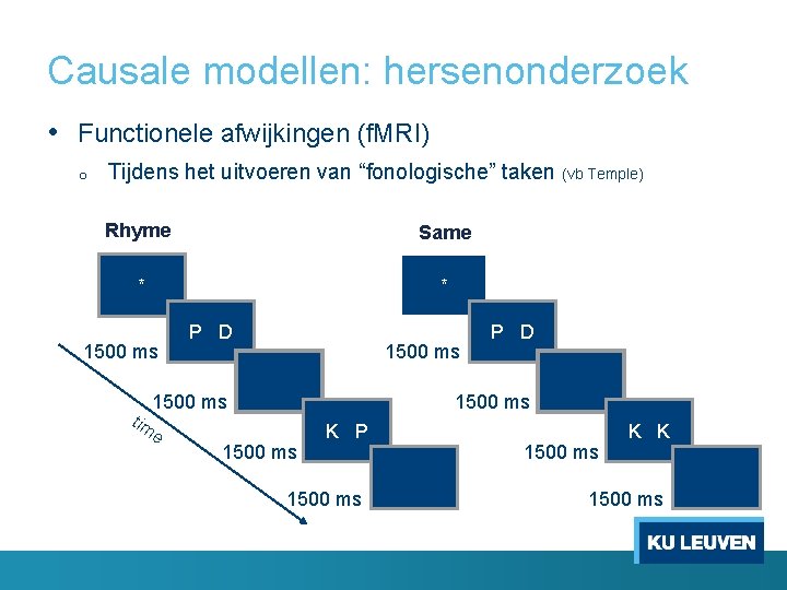 Causale modellen: hersenonderzoek • Functionele afwijkingen (f. MRI) o Tijdens het uitvoeren van “fonologische”