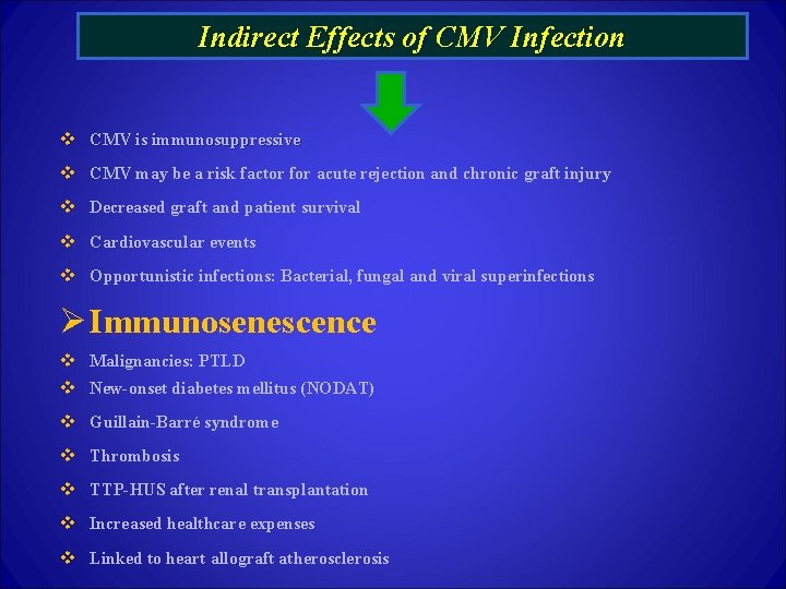 Indirect Effects of CMV Infection v CMV is immunosuppressive v CMV may be a