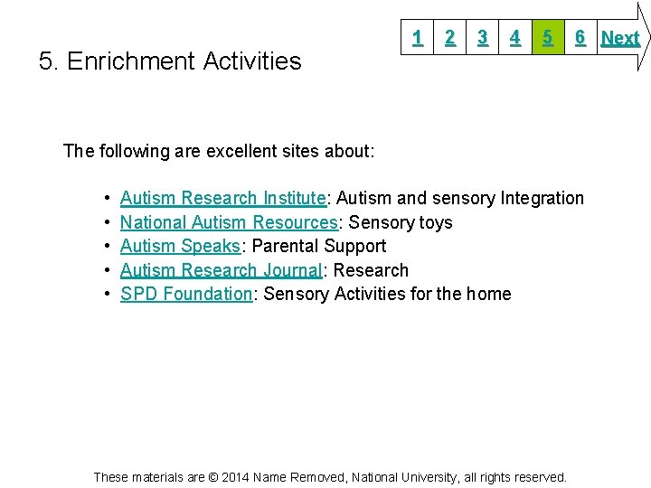 5. Enrichment Activities 1 2 3 4 5 6 Next The following are excellent