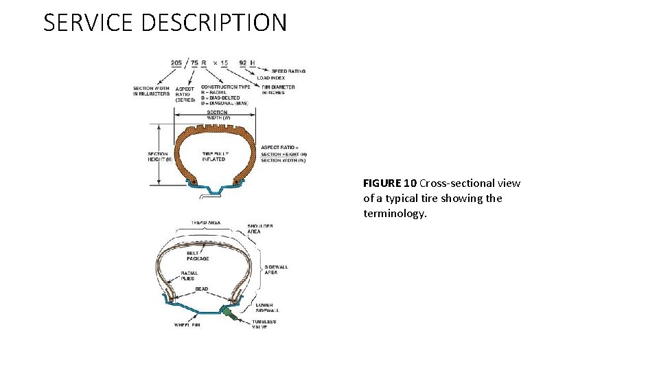 SERVICE DESCRIPTION FIGURE 10 Cross-sectional view of a typical tire showing the terminology. 