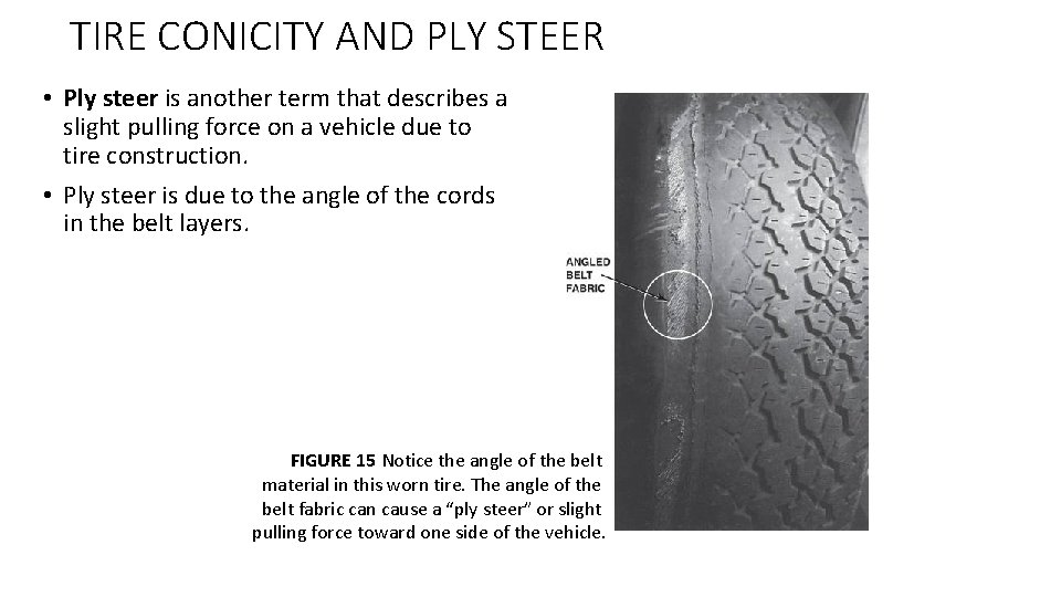 TIRE CONICITY AND PLY STEER • Ply steer is another term that describes a