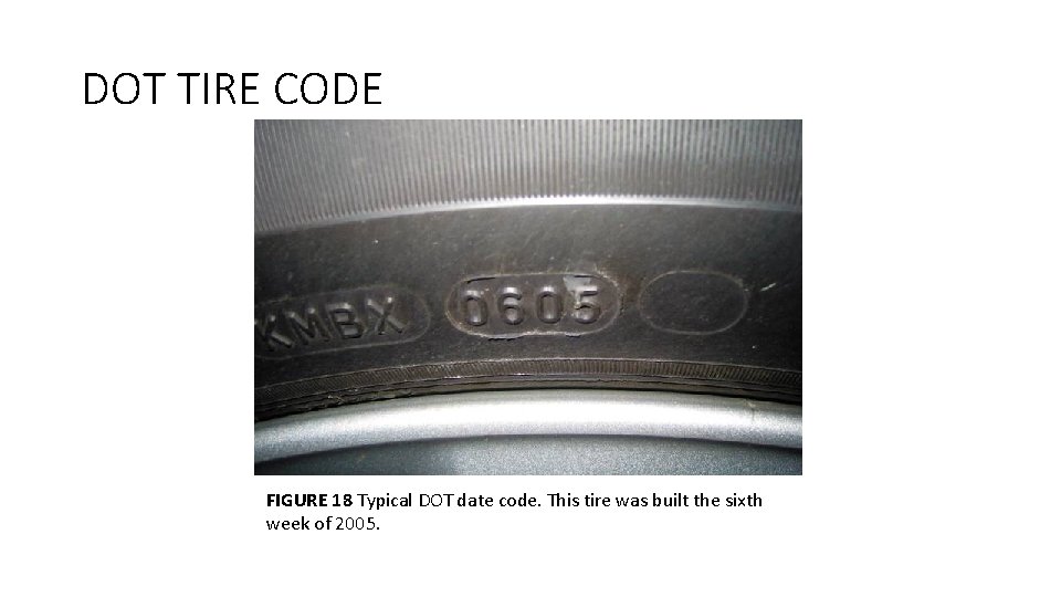 DOT TIRE CODE FIGURE 18 Typical DOT date code. This tire was built the